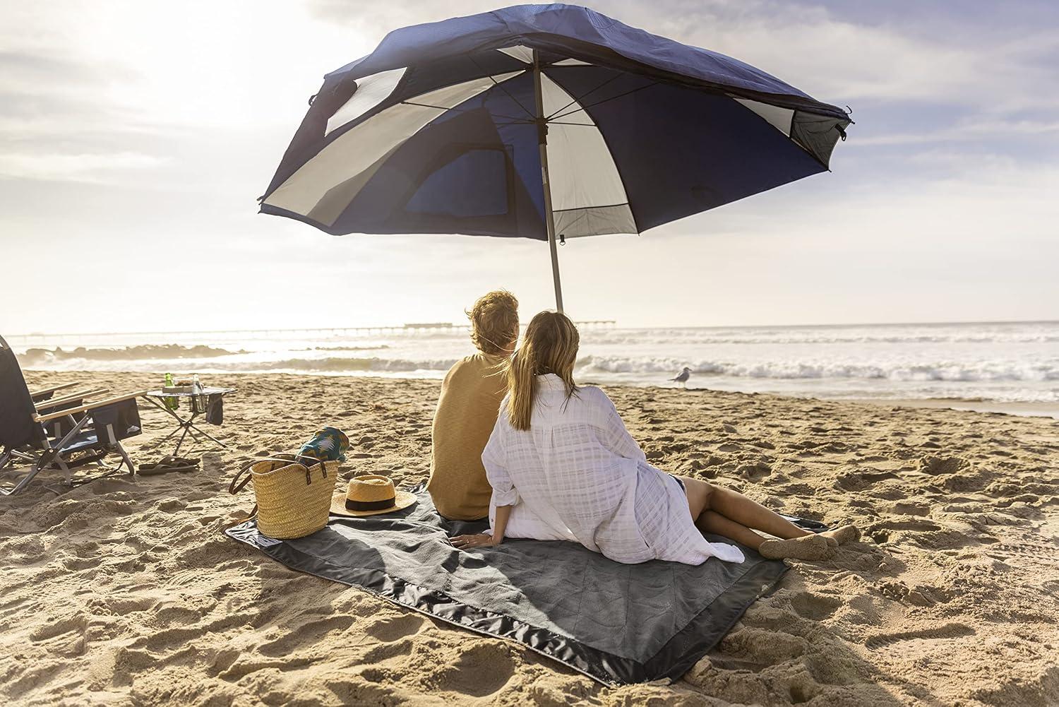 imageSportBrella SunSoul Outdoor Blanket with Slit for Umbrella Pole Fleece and WaterResistant for The Beach Camping and Picnics NavyBlack