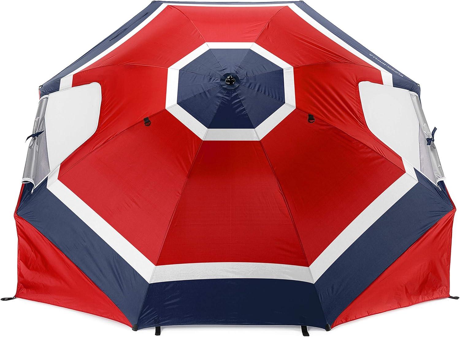 imageSportBrella Premiere XL UPF 50 Umbrella Shelter for Sun and Rain ProtectionRed  White  Blue Stripe