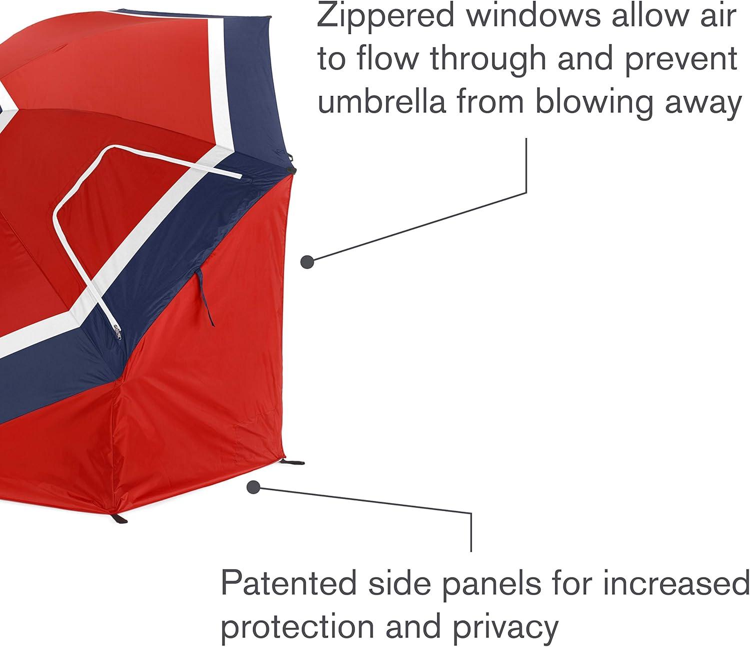 imageSportBrella Premiere XL UPF 50 Umbrella Shelter for Sun and Rain ProtectionRed  White  Blue Stripe