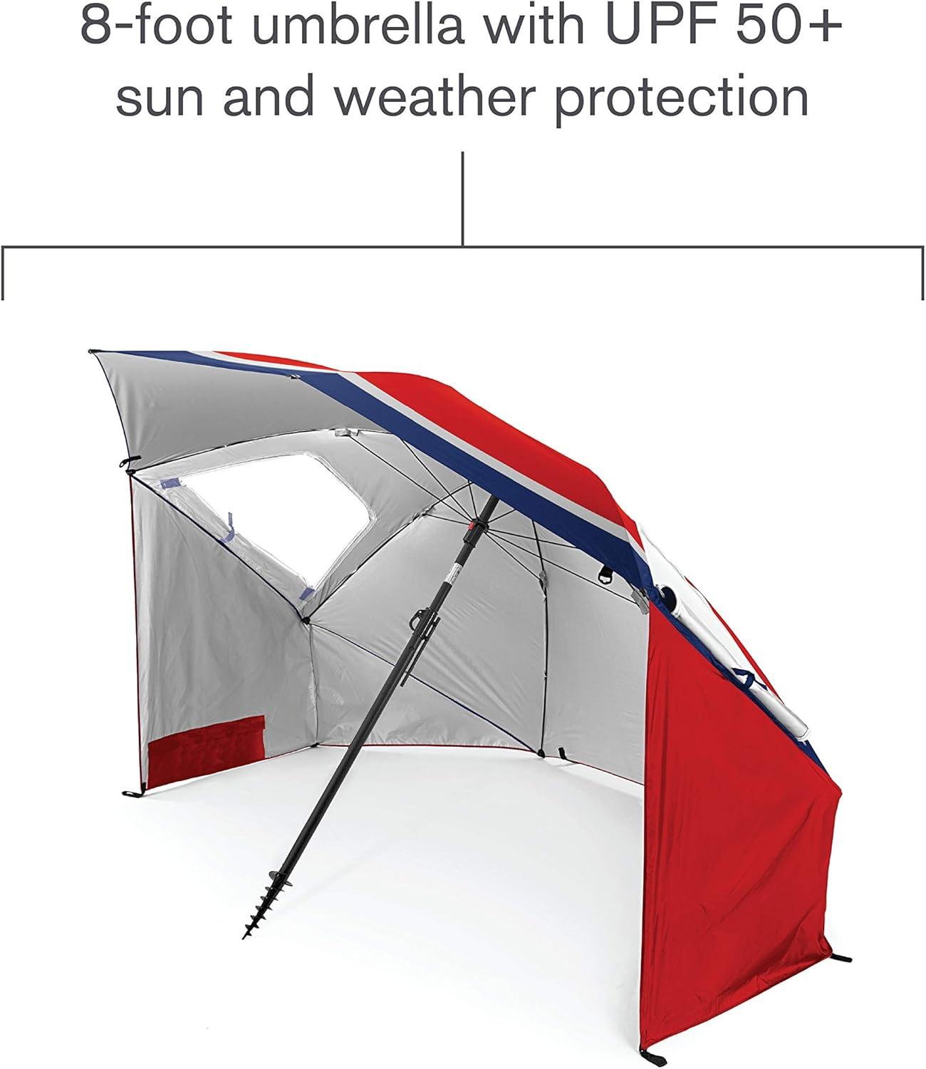 imageSportBrella Premiere XL UPF 50 Umbrella Shelter for Sun and Rain ProtectionRed  White  Blue Stripe