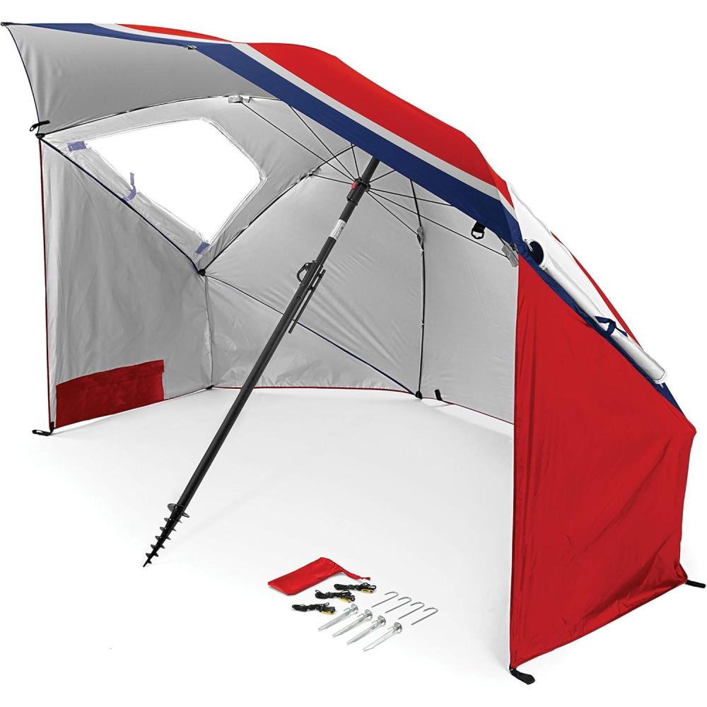 imageSportBrella Premiere XL UPF 50 Umbrella Shelter for Sun and Rain ProtectionRed  White  Blue Stripe