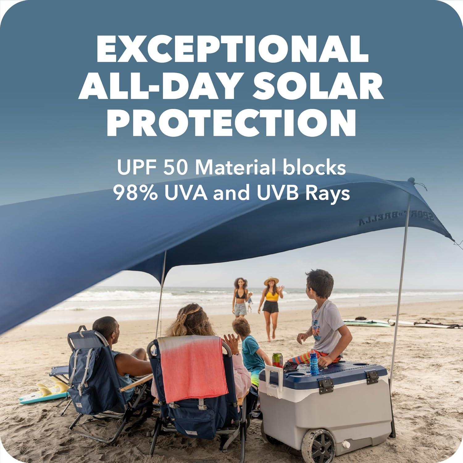imageSportBrella SolBreeze Shelter UPF 50 Sun and Rain Canopy for Camping Beach and Sports Events 10x10Navy