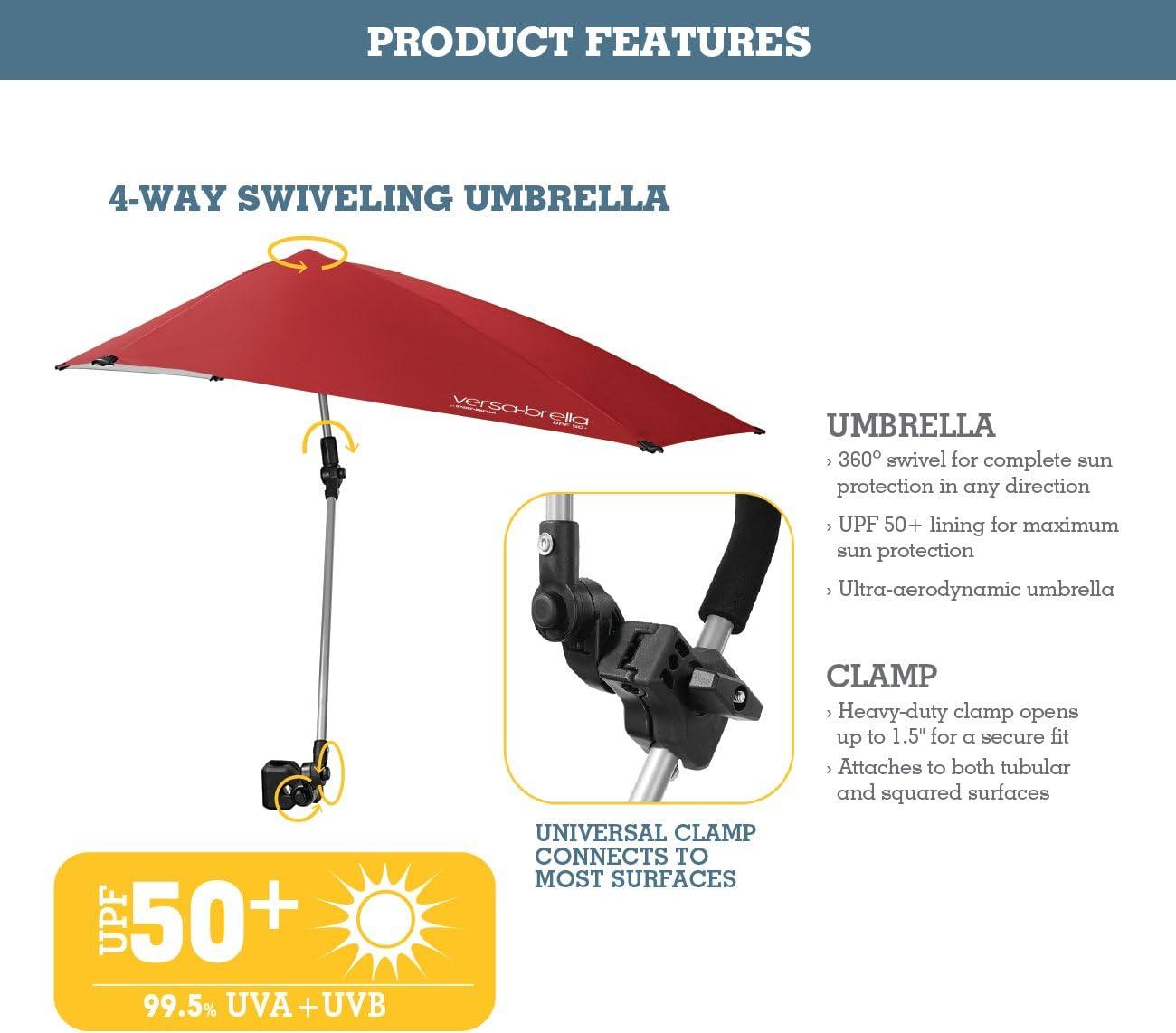 imageSportBrella VersaBrella SPF 50 Adjustable Umbrella with Universal ClampFirebrick Red