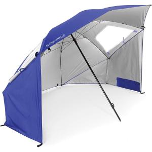 imageSportBrella SuperBrella SPF 50 Sun and Rain Canopy Umbrella for Camping Beach and Sports Events 8Foot BlueBlue